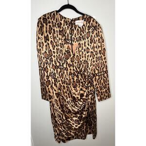 Richard Warren Vintage Silk Animal Print Ruched Cocktail Dress 80s 90s Size 14